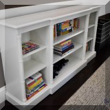 F23. Yorkshire House white painted bookcase. 33”h x 63”w x 13”d 